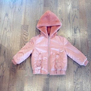 Zara- pink faux fur/satin reversible coat. Girls 6. Like new condition. Worn 1x